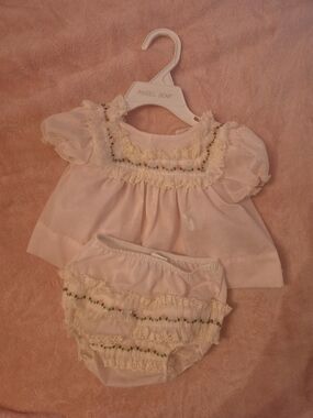 Alexis Light Pink Dress and Diaper Cover Set with Lace Trim